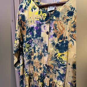 VINTAGE Batik Boho button front dress with pockets MADE IN INDONESIA